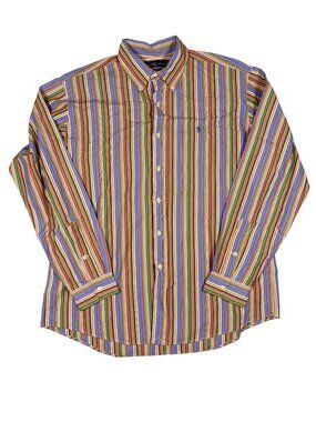 Ralph Lauren Custom Fit Multicolor Striped Mens Button-Up Dress Shirt XL Cotton